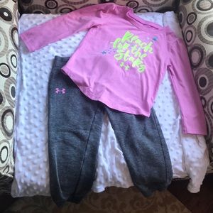 Under Armour pink top with and grey sweat-pants